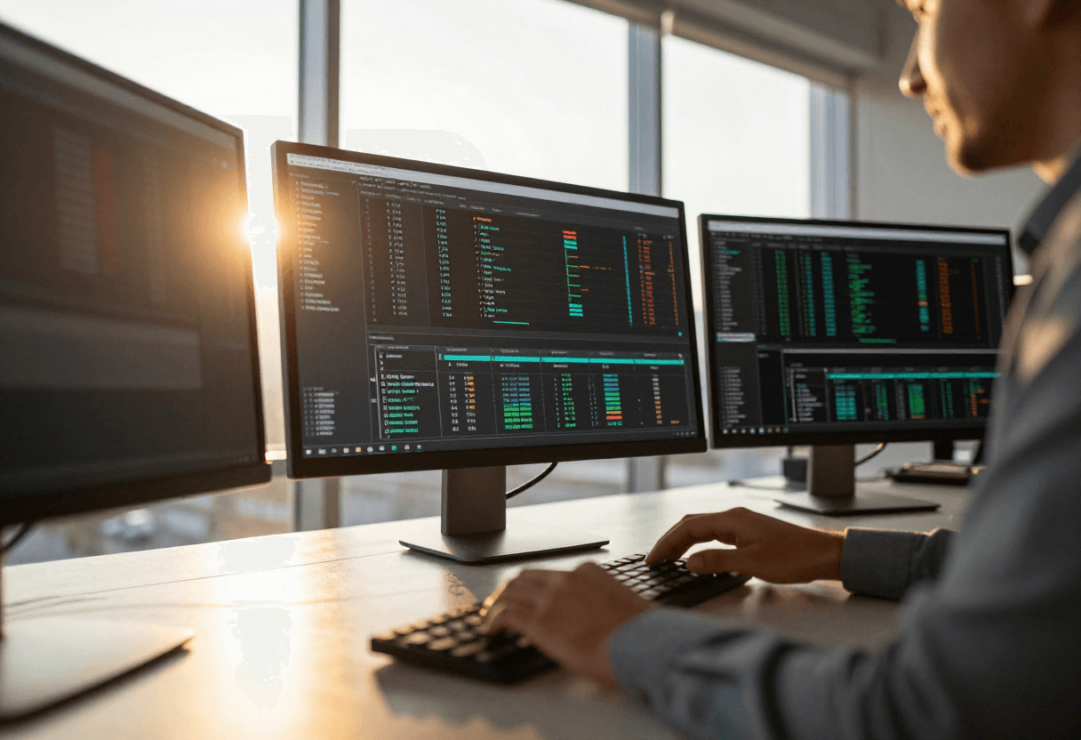 A professional in a high-end European workspace engaged in the sophisticated craft of large-scale AI architecture and strategic development.